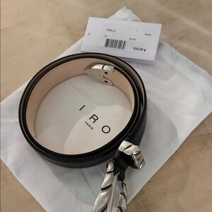 IRO Black Leather Belt with Silver Braided Chain